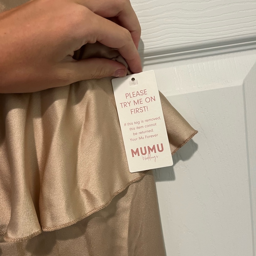 NWT Show Me Your Mumu Reese Ruffle Maxi Dress - Champagne Satin Formal Size XS - Picture 5 of 5